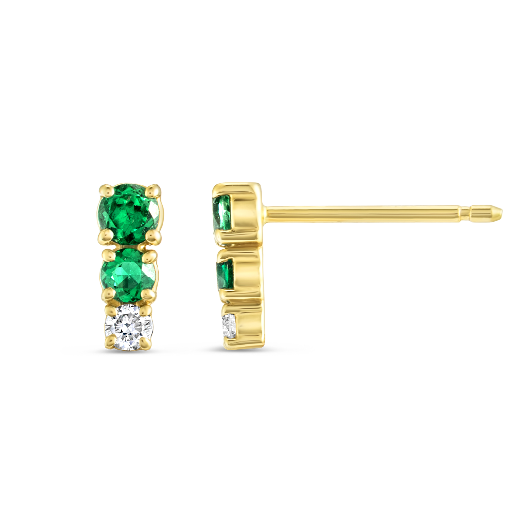 Petite Trio Colombian Emerald & Lab-Grown Diamond Bar Earrings Yellow Gold