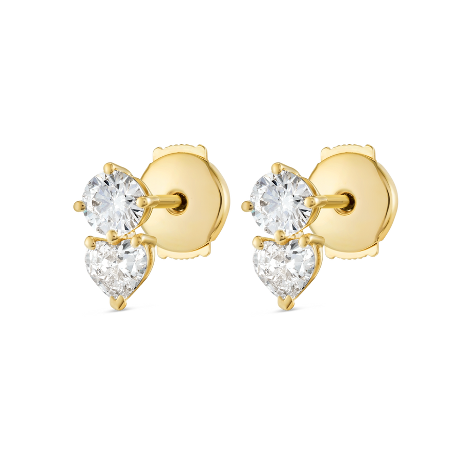 Heart & Round Duo Lab-Grown Diamond Earrings Yellow Gold
