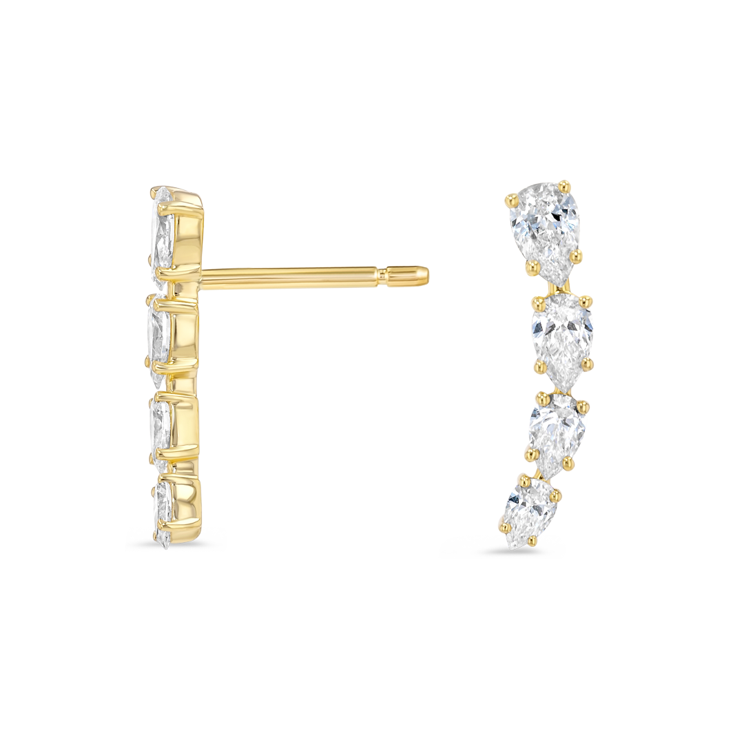 Angel Tear Drop Lab-Grown Diamond Earrings Yellow Gold