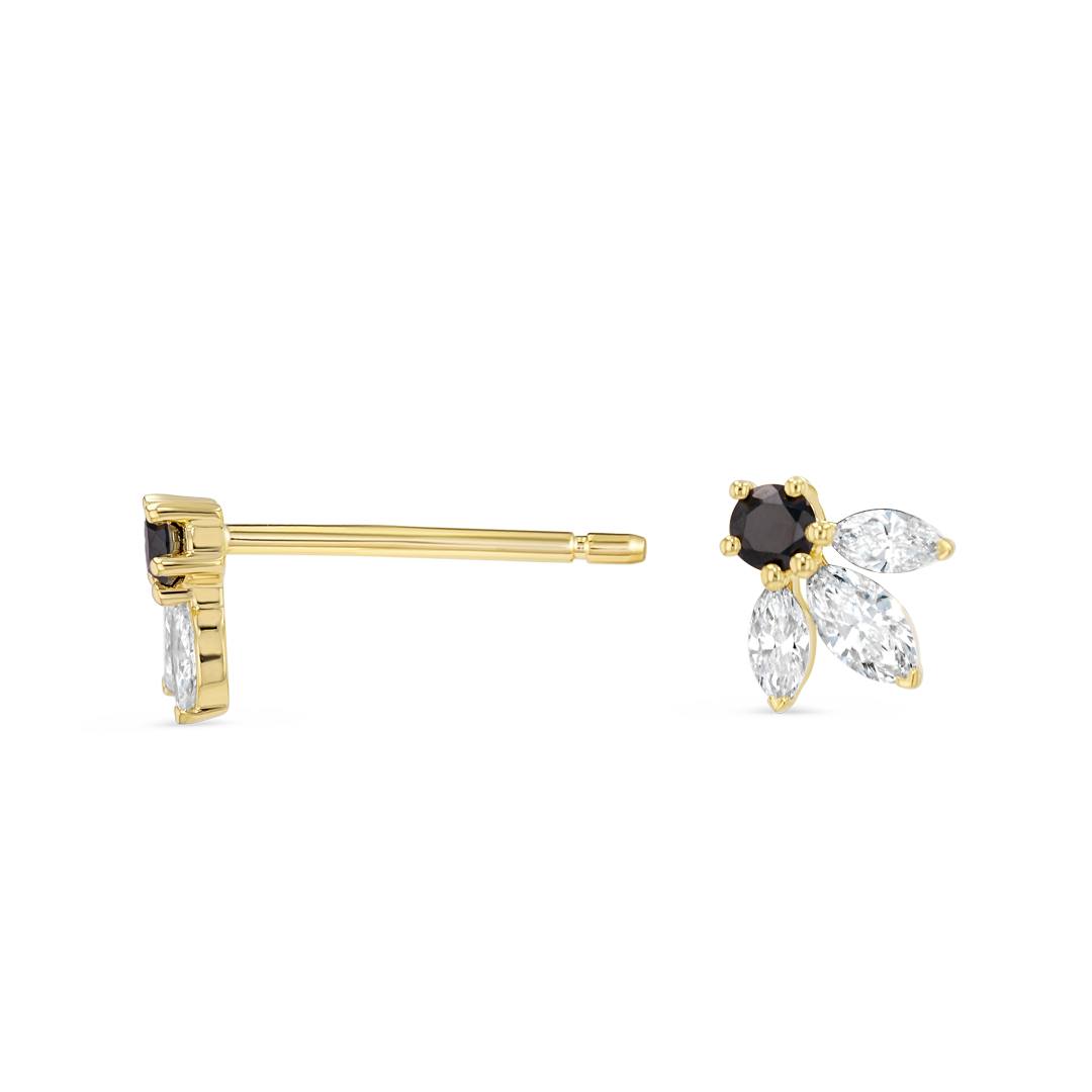 Pixie Wing Black Lab-Grown Diamond & Lab-Grown Diamond Earrings Yellow Gold