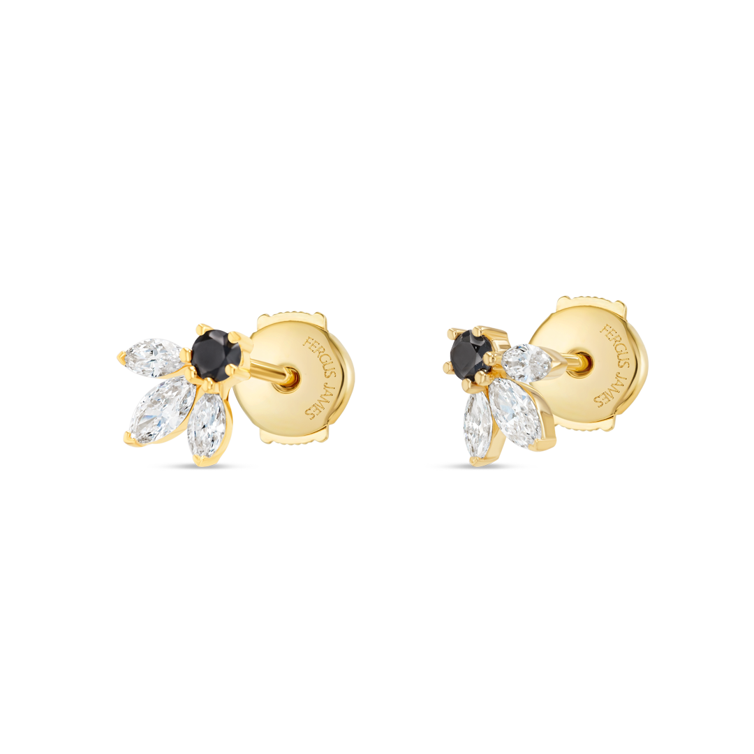 Pixie Wing Black Lab-Grown Diamond & Lab-Grown Diamond Earrings Yellow Gold