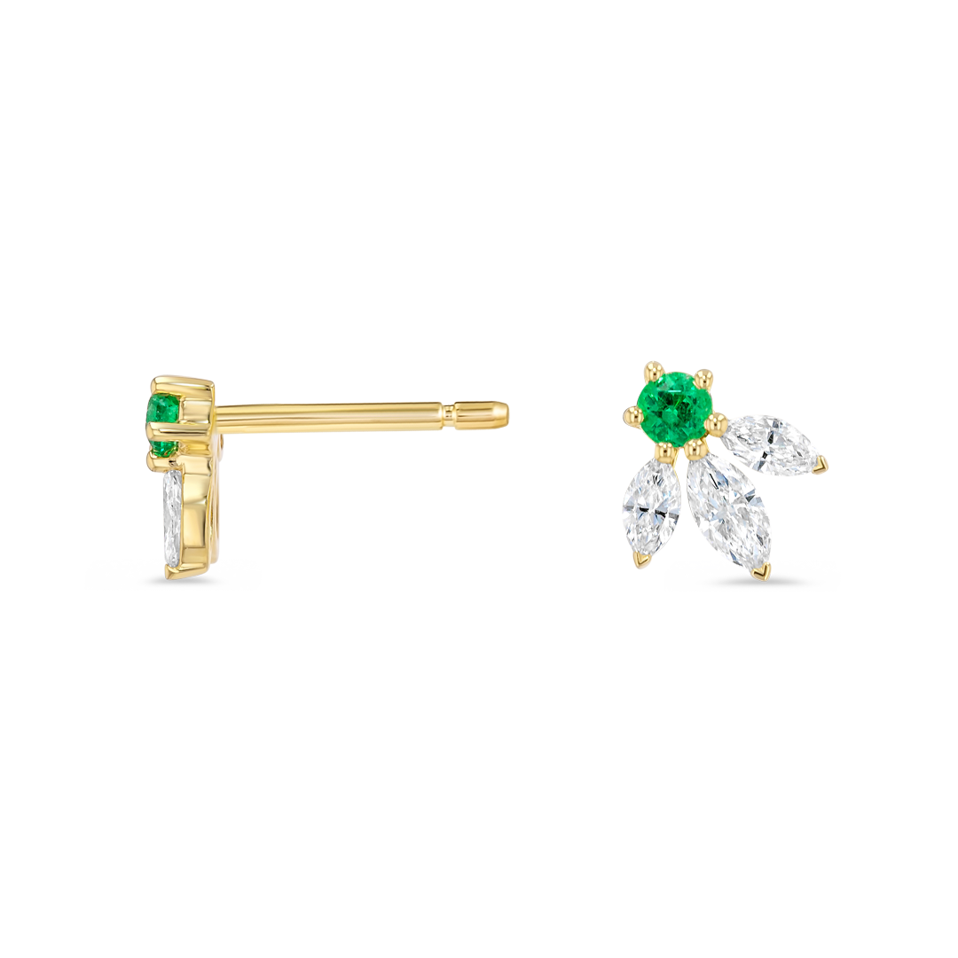 Pixie Wing Green Emerald & Lab-Grown Diamond Earrings Yellow Gold