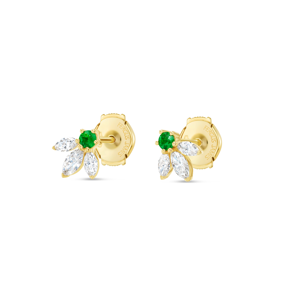 Pixie Wing Green Emerald & Lab-Grown Diamond Earrings Yellow Gold