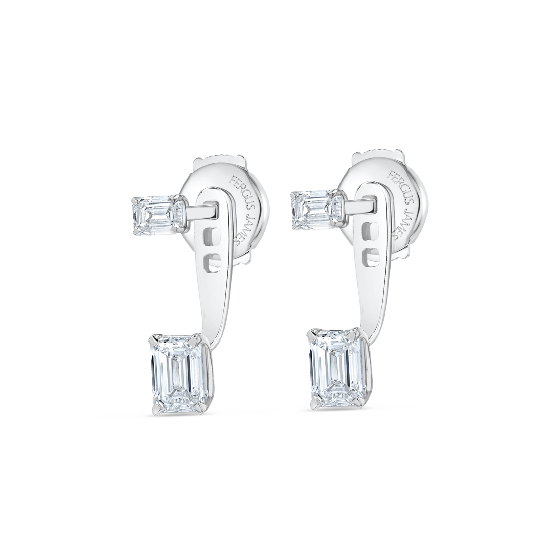 Emerald Shaped Lab-Grown Diamond Slider Earrings White Gold