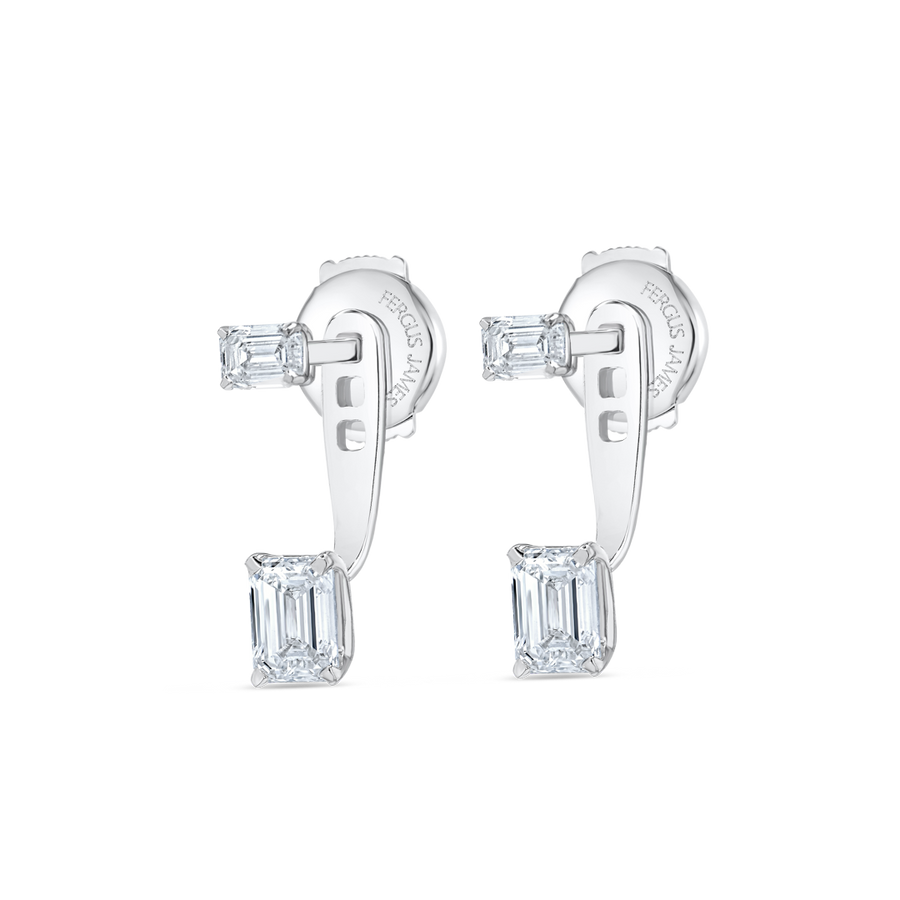 Emerald Shaped Lab-Grown Diamond Slider Earrings White Gold