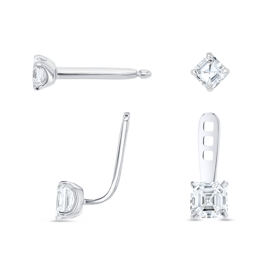 Asscher Shaped Lab-Grown Diamond Slider Earrings White Gold