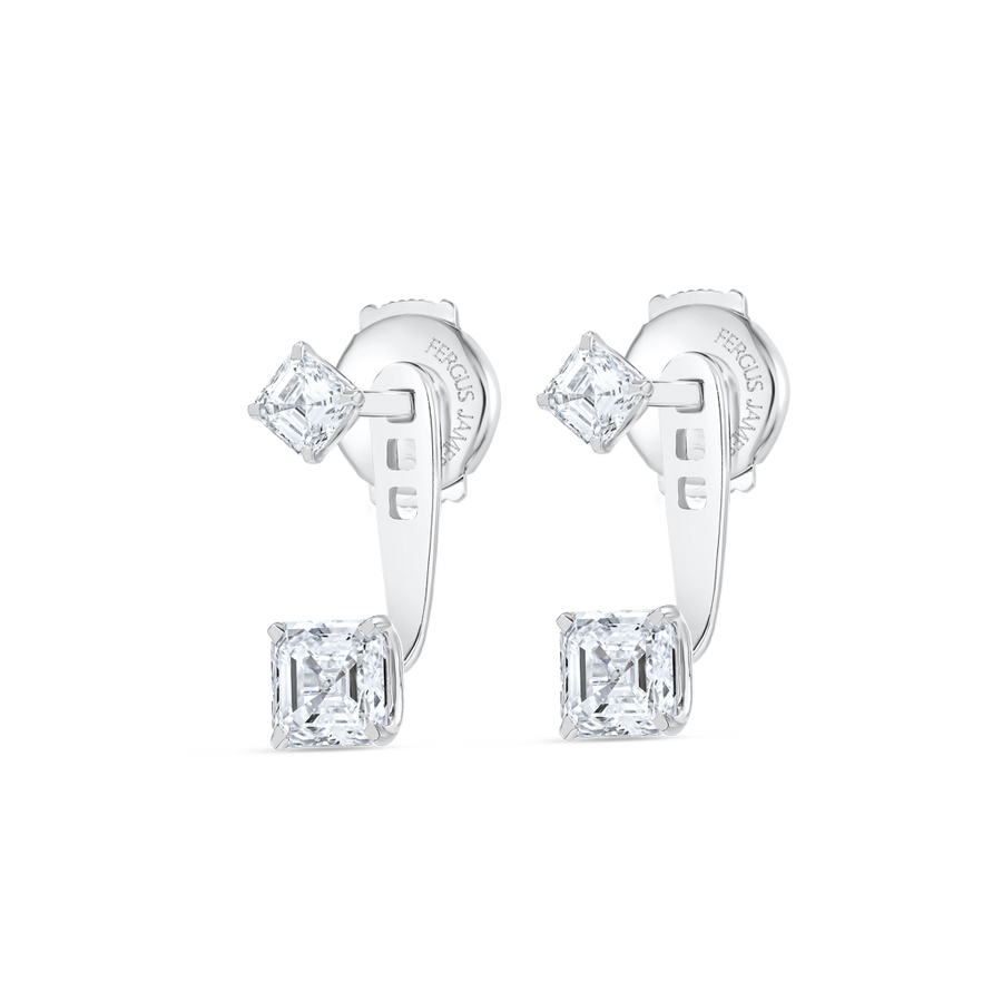 Asscher Shaped Lab-Grown Diamond Slider Earrings White Gold
