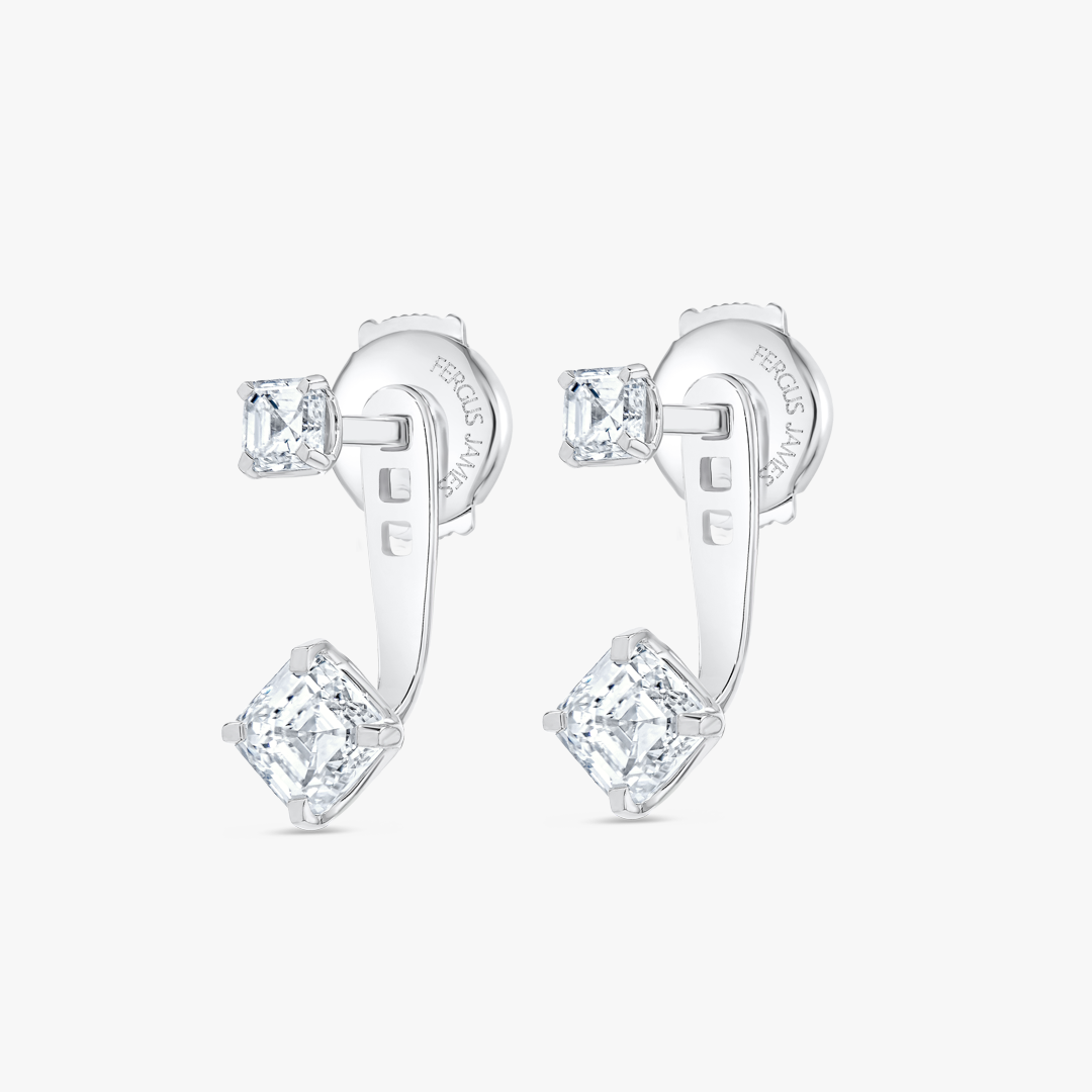 Angled Asscher Shaped Lab-Grown Diamond Slider Earrings White Gold