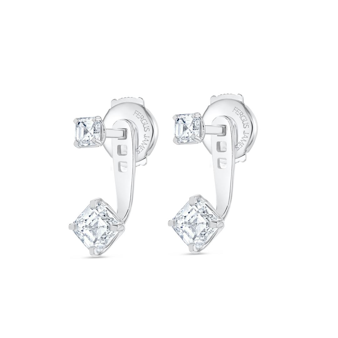 Angled Asscher Shaped Lab-Grown Diamond Slider Earrings White Gold