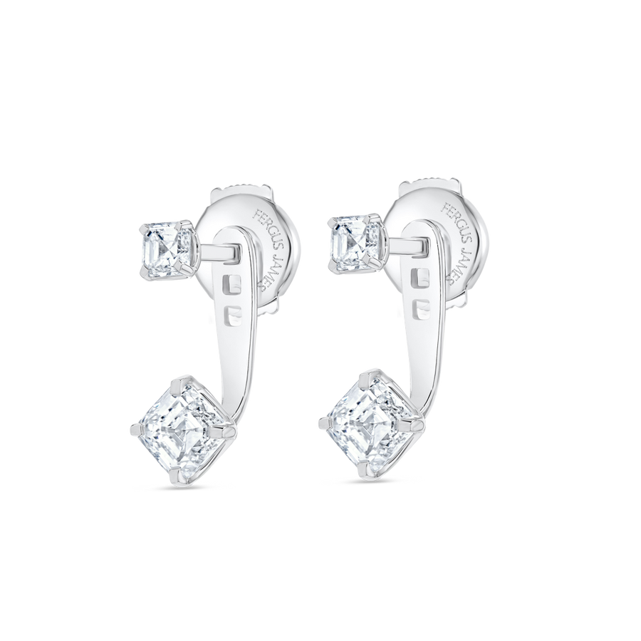 Angled Asscher Shaped Lab-Grown Diamond Slider Earrings White Gold