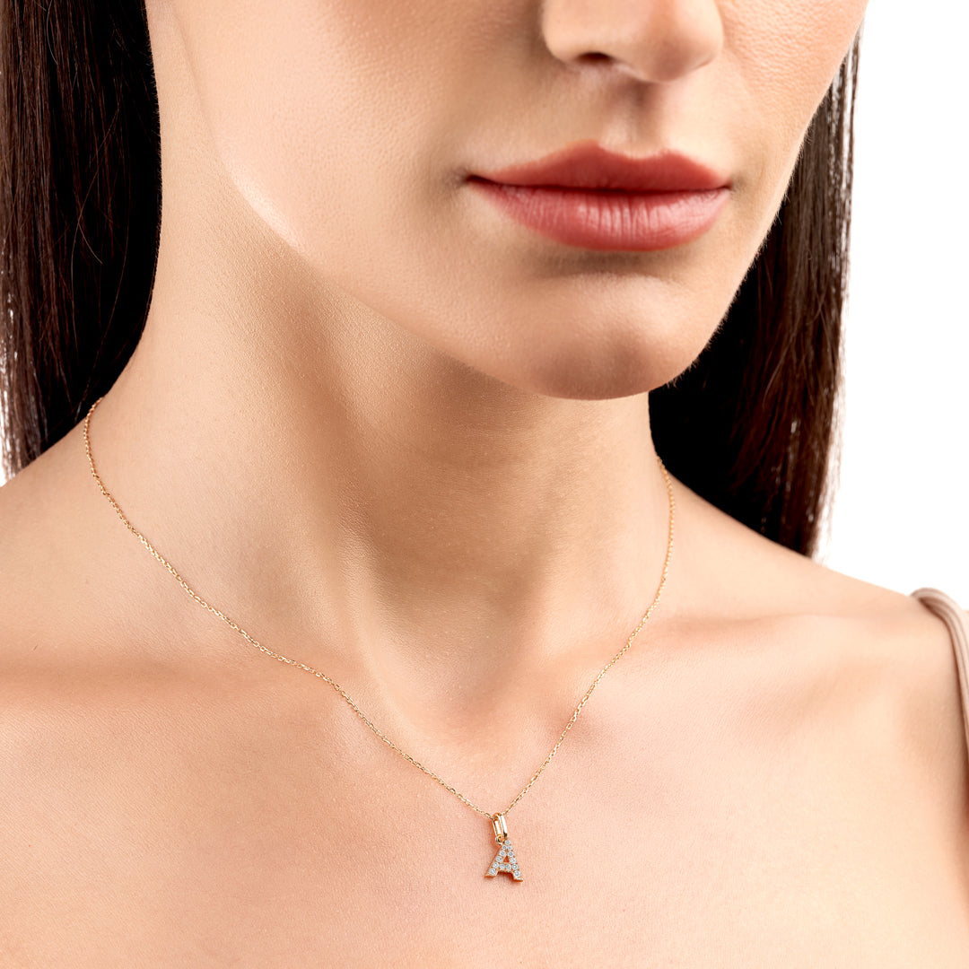 A Letter Lab-Grown Diamond Pendant Yellow Gold