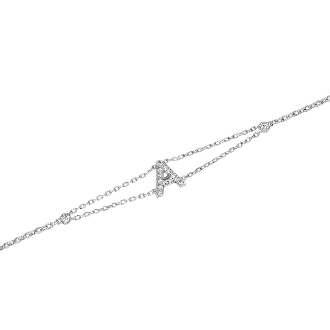 Lab-Grown Diamond Letter Bracelet White Gold - A