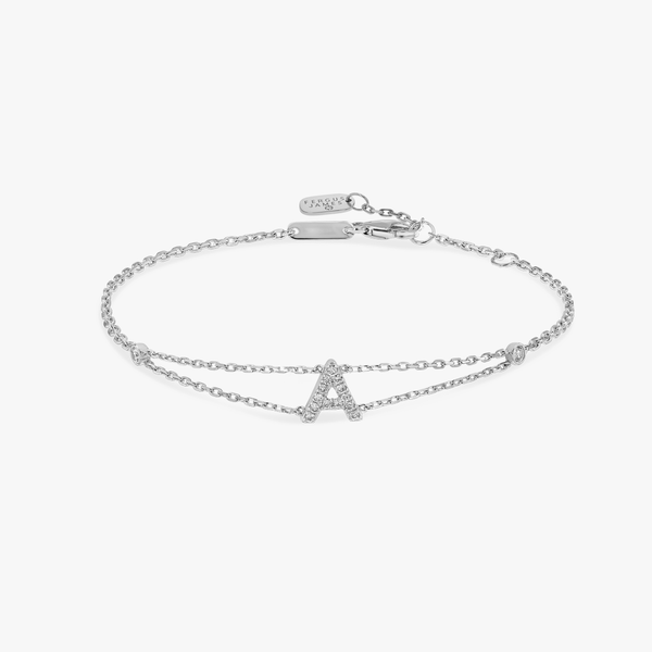 Lab-Grown Diamond Letter Bracelet White Gold - A