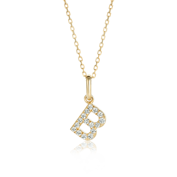B Letter Lab-Grown Diamond Pendant Yellow Gold