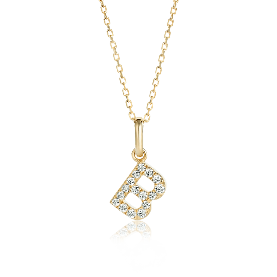 B Letter Lab-Grown Diamond Pendant Yellow Gold