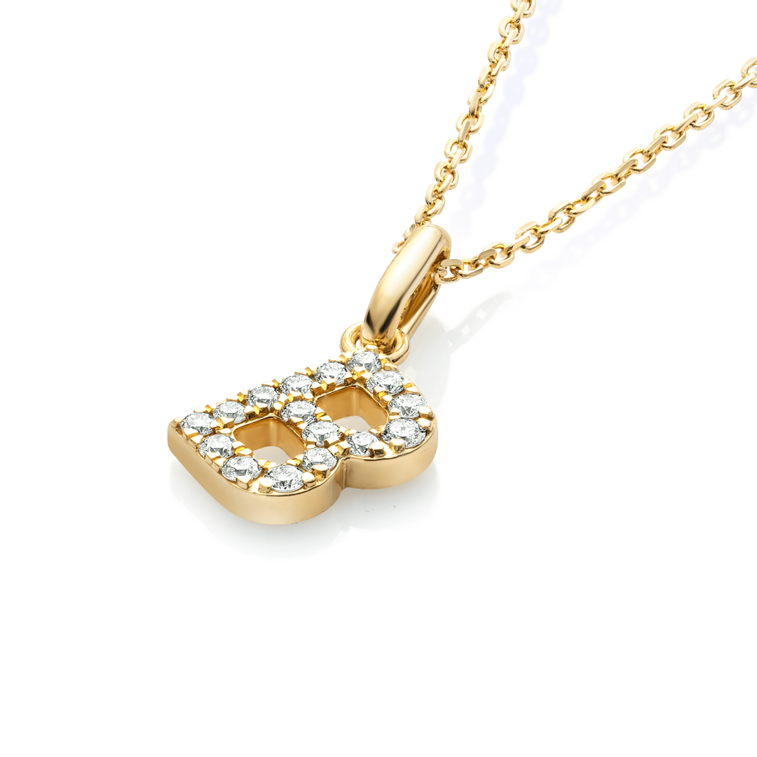 B Letter Lab-Grown Diamond Pendant Yellow Gold