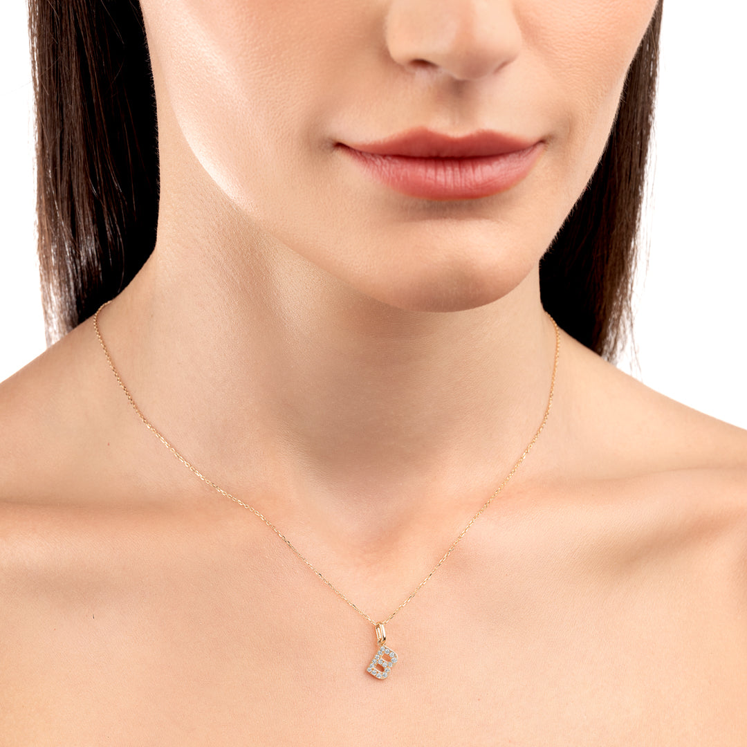 B Letter Lab-Grown Diamond Pendant Yellow Gold