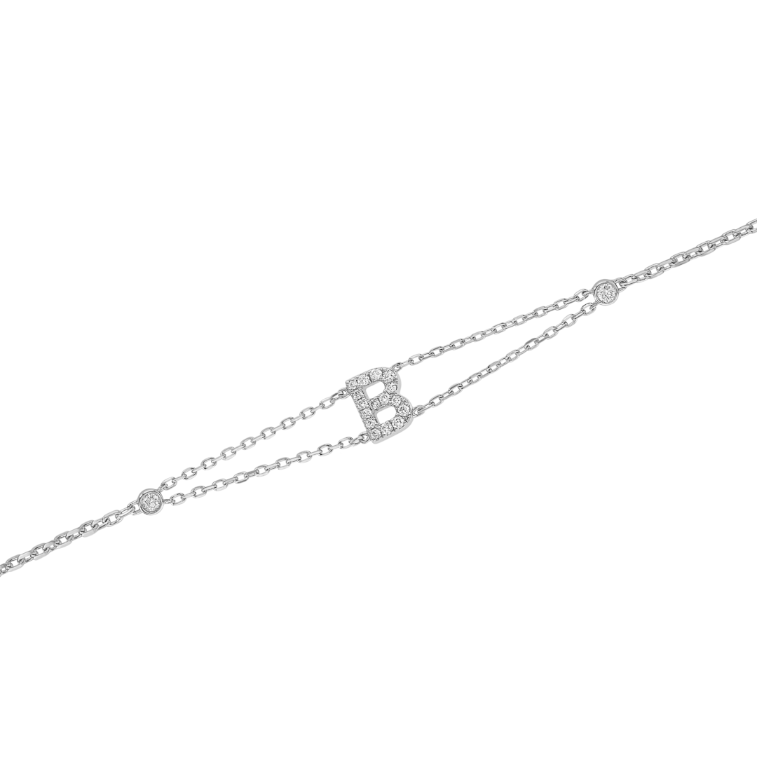Lab-Grown Diamond Letter Bracelet White Gold - B