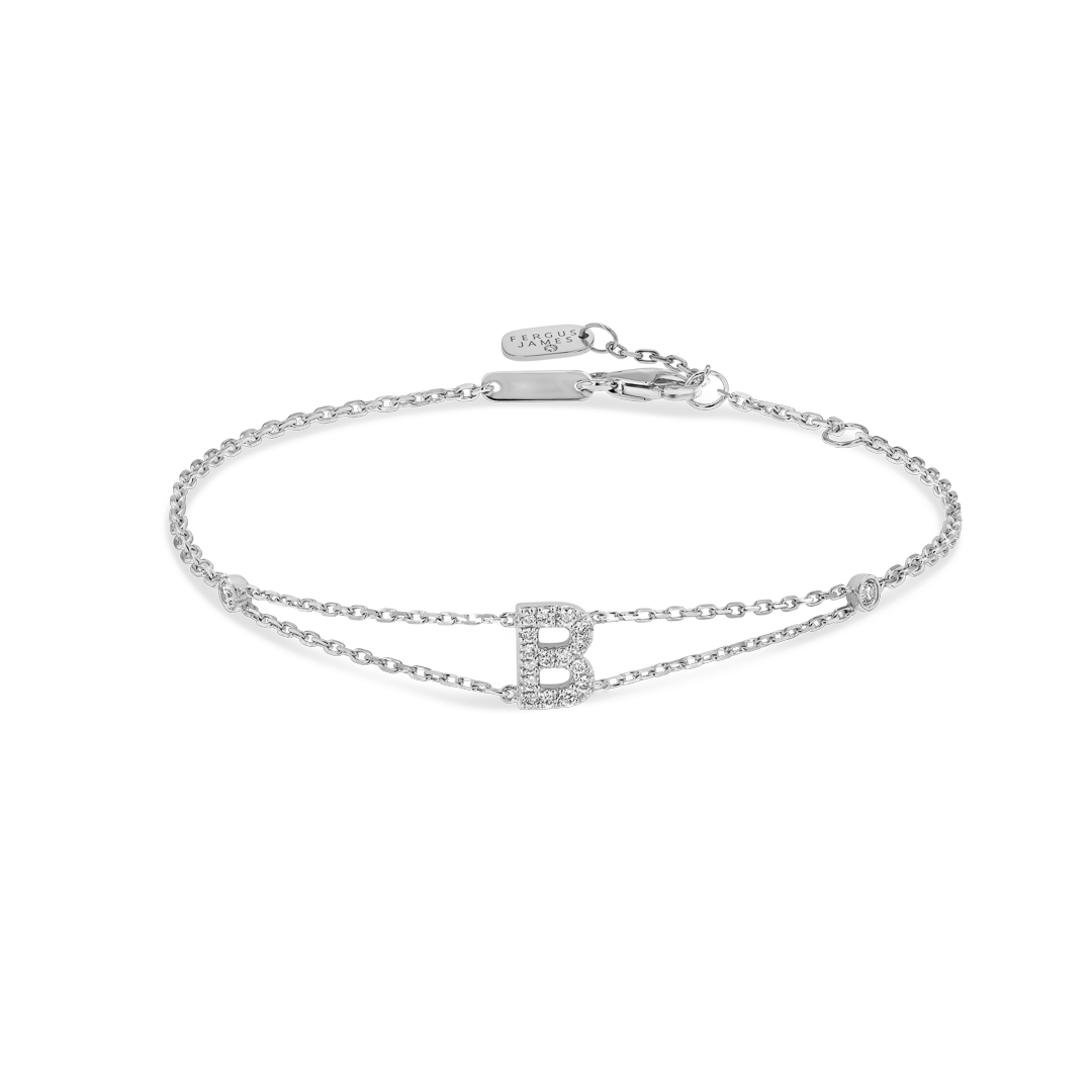 Lab-Grown Diamond Letter Bracelet White Gold - B