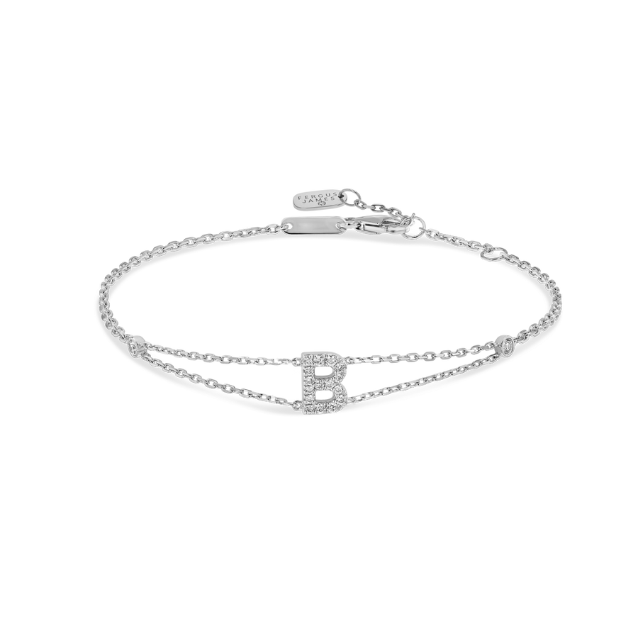 Lab-Grown Diamond Letter Bracelet White Gold - B