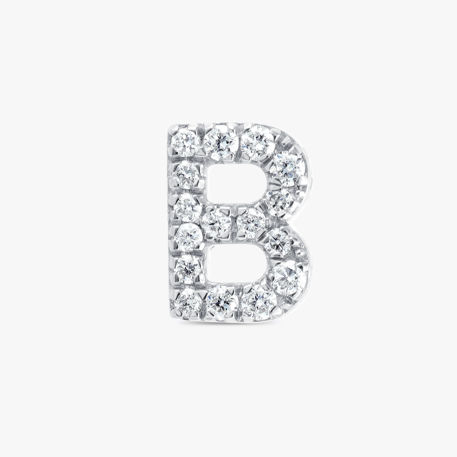 B Letter Lab-Grown Diamond Single Stud Earring White Gold
