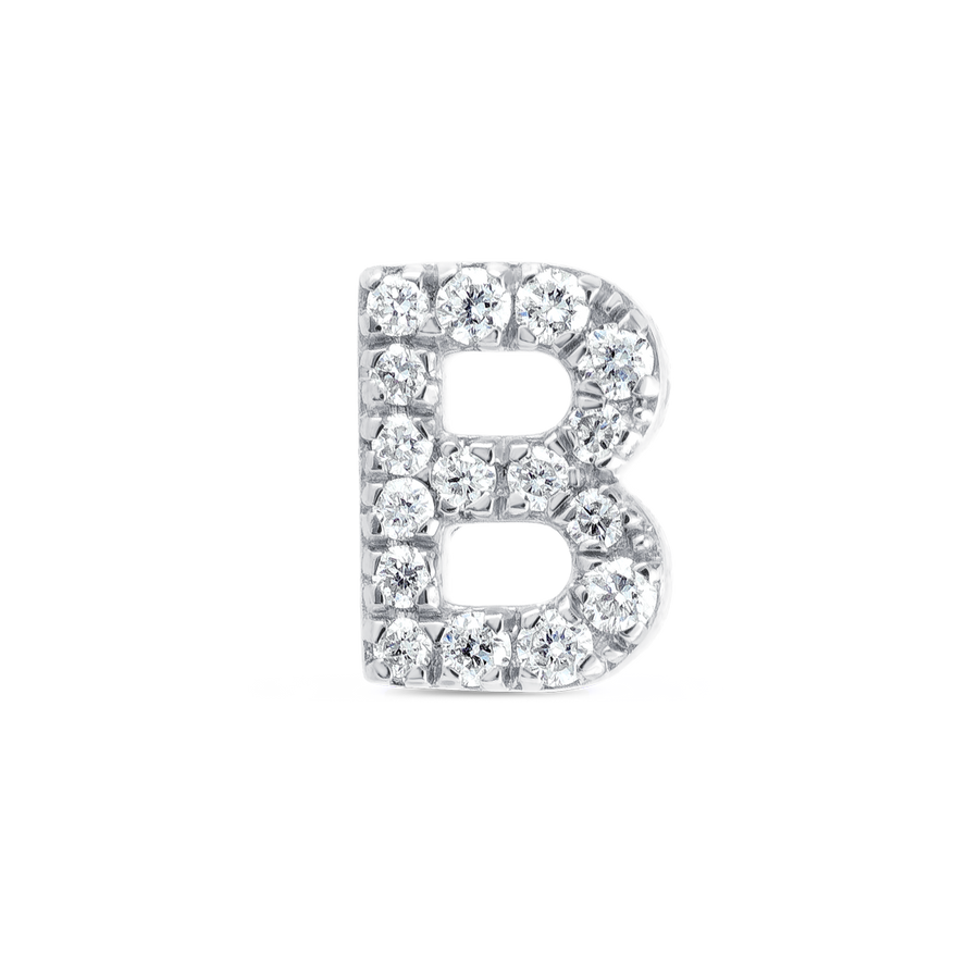 B Letter Lab-Grown Diamond Single Stud Earring White Gold