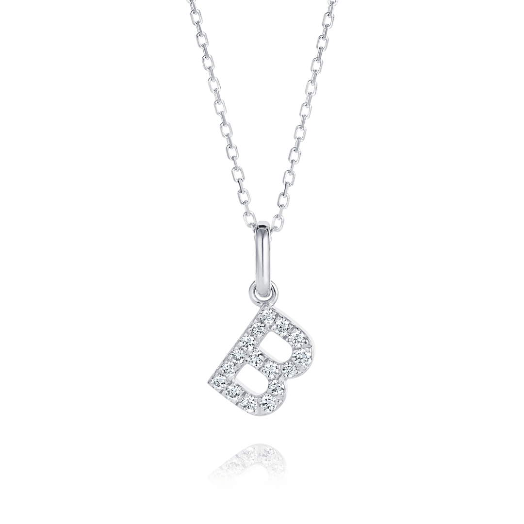 B Letter Lab-Grown Diamond Pendant White Gold