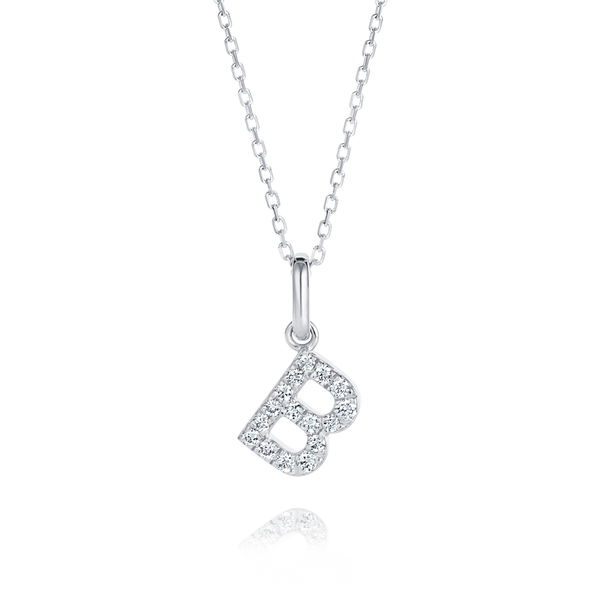 B Letter Lab-Grown Diamond Pendant White Gold