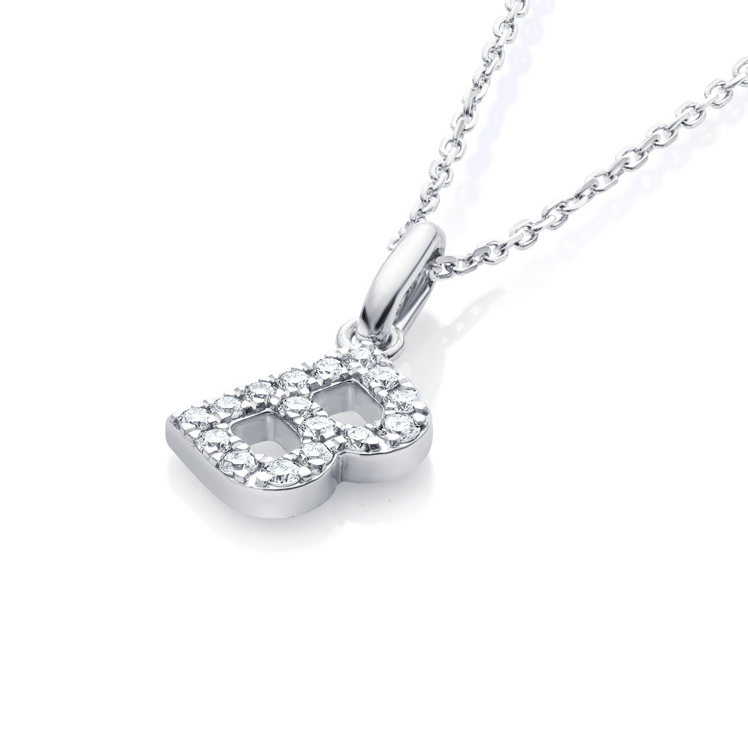 B Letter Lab-Grown Diamond Pendant White Gold