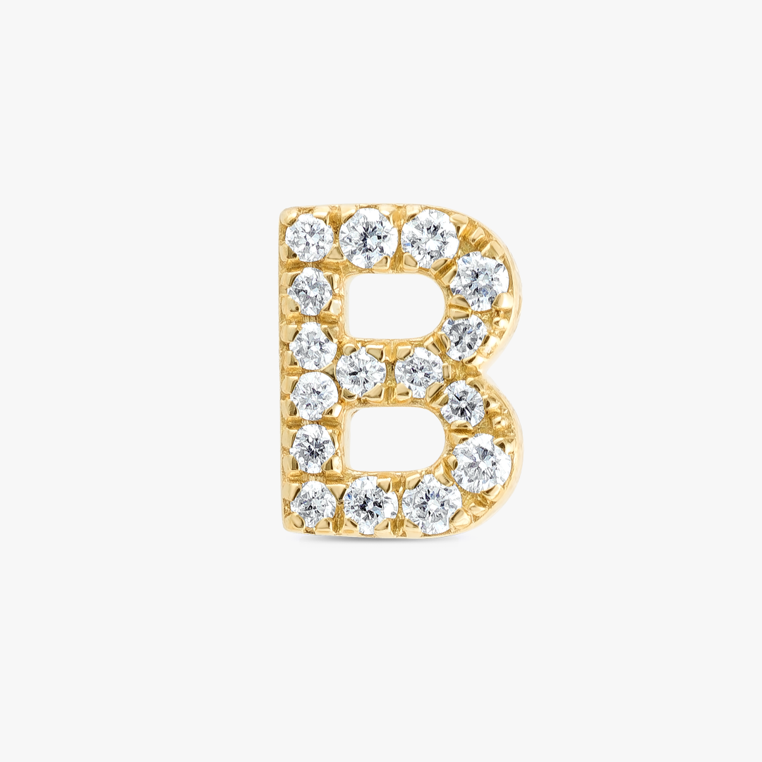 B Letter Lab-Grown Diamond Single Stud Earring Yellow Gold