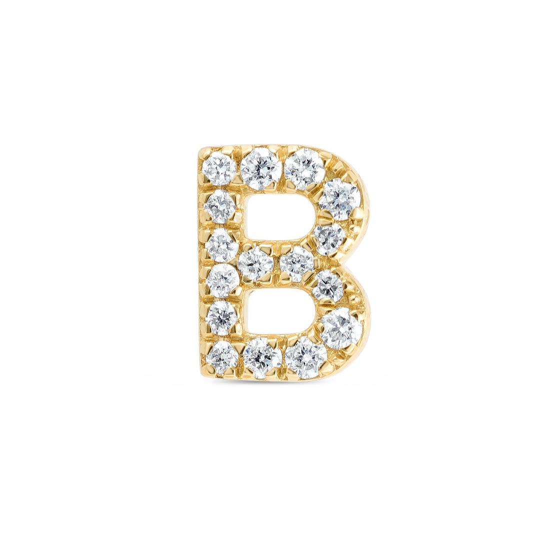 B Letter Lab-Grown Diamond Single Stud Earring Yellow Gold