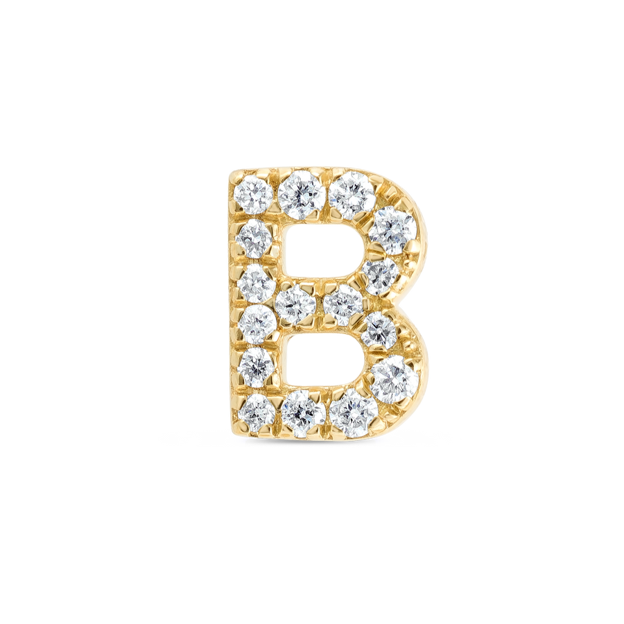 B Letter Lab-Grown Diamond Single Stud Earring Yellow Gold