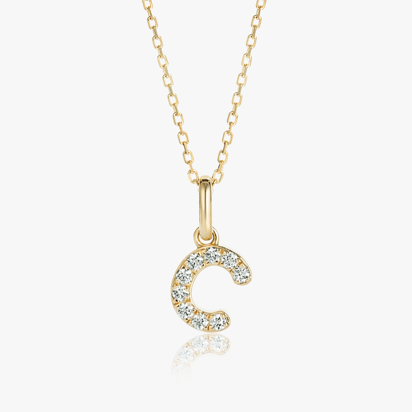 C Letter Lab-Grown Diamond Pendant Yellow Gold