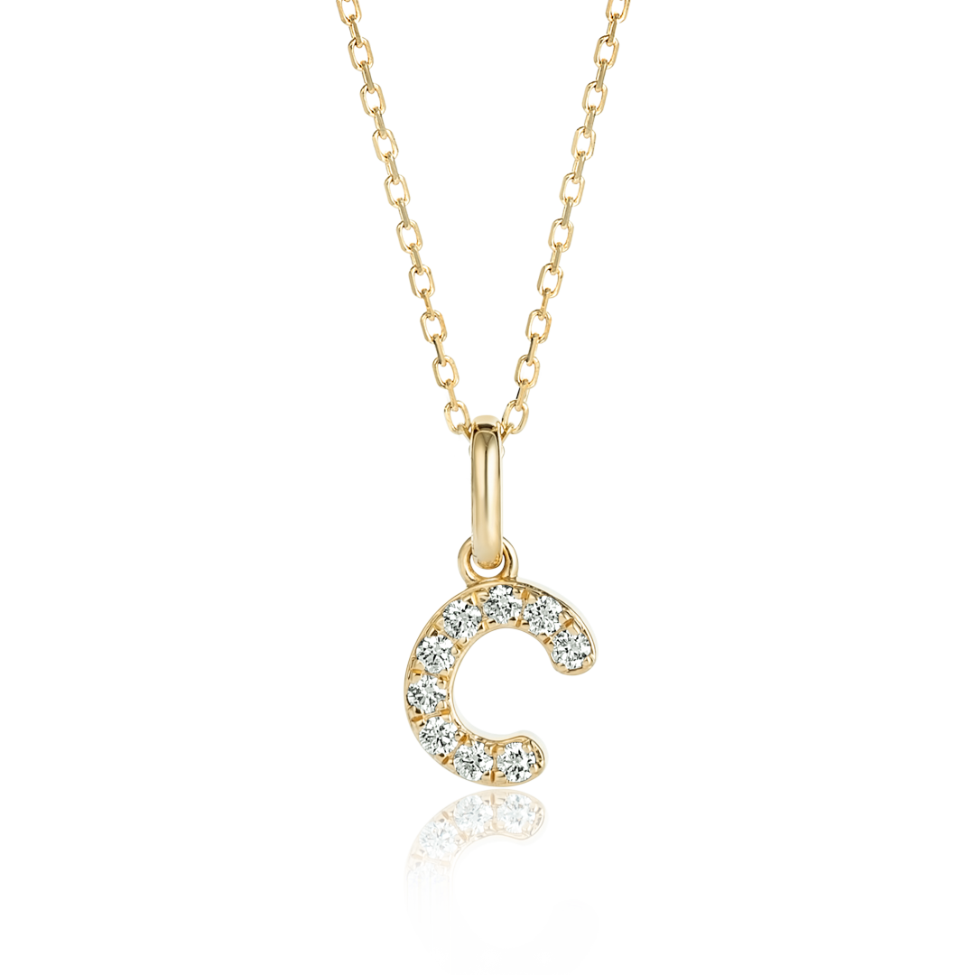 C Letter Lab-Grown Diamond Pendant Yellow Gold