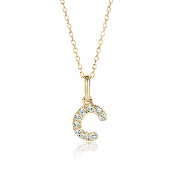 C Letter Lab-Grown Diamond Pendant Yellow Gold