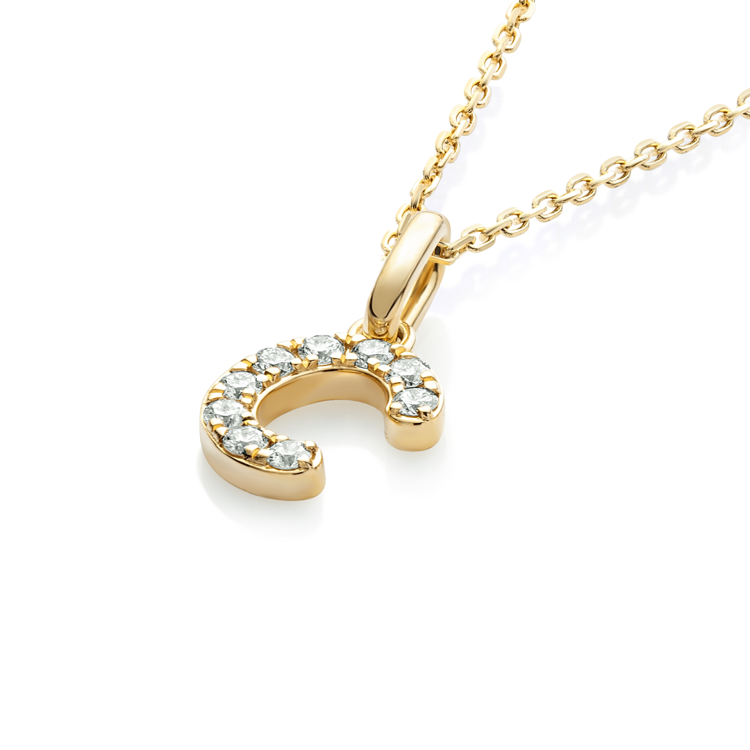 C Letter Lab-Grown Diamond Pendant Yellow Gold