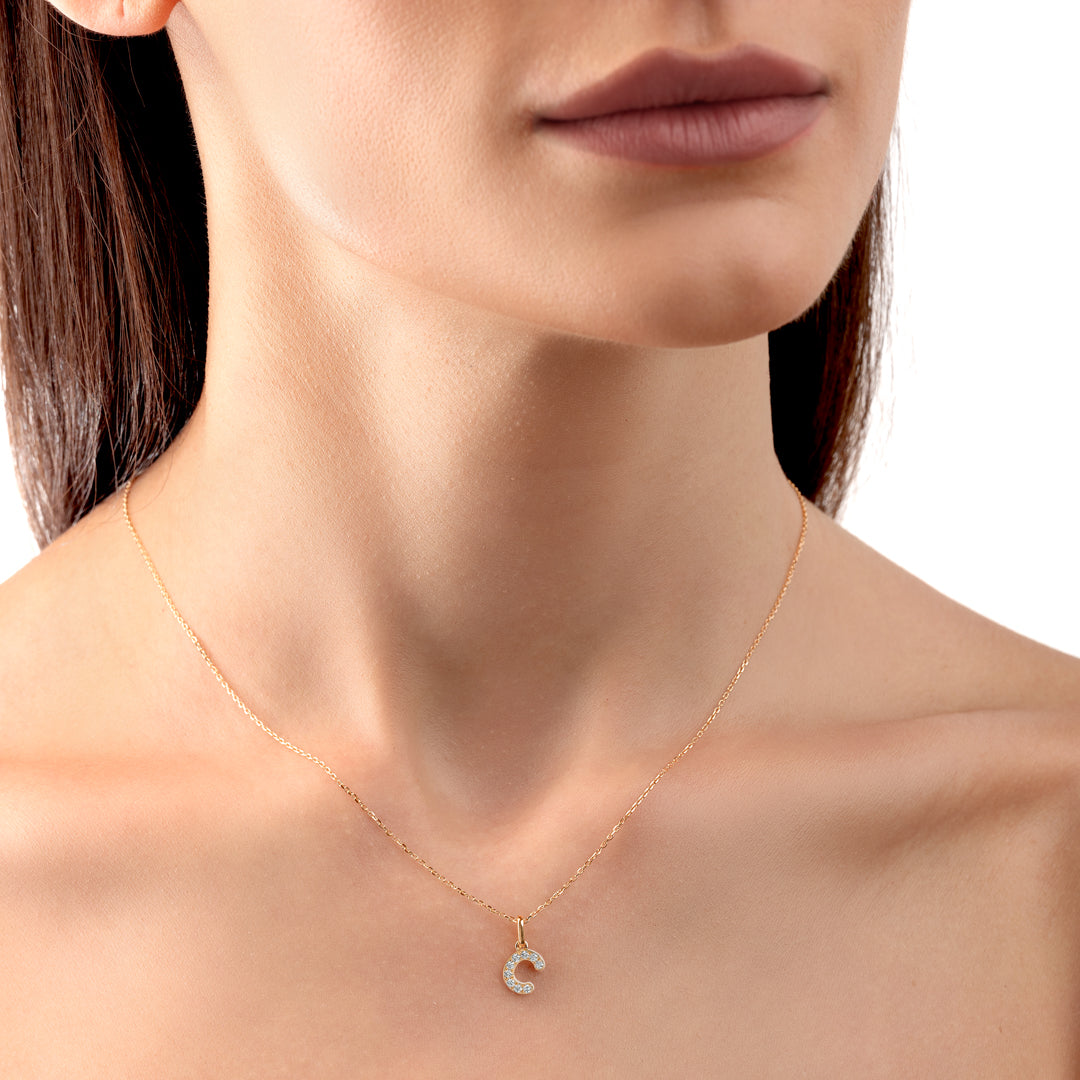 C Letter Lab-Grown Diamond Pendant Yellow Gold