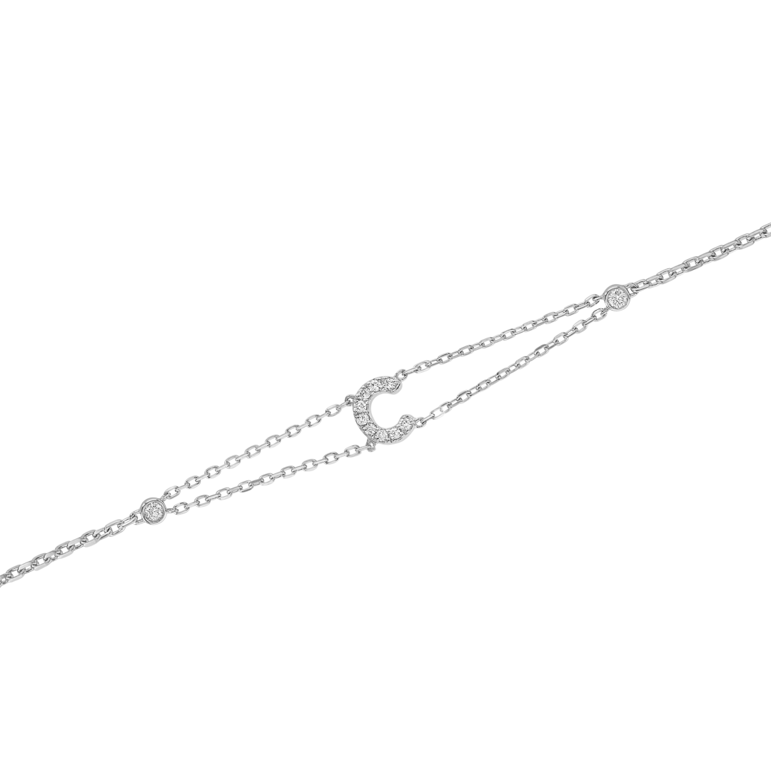 Lab-Grown Diamond Letter Bracelet White Gold - C