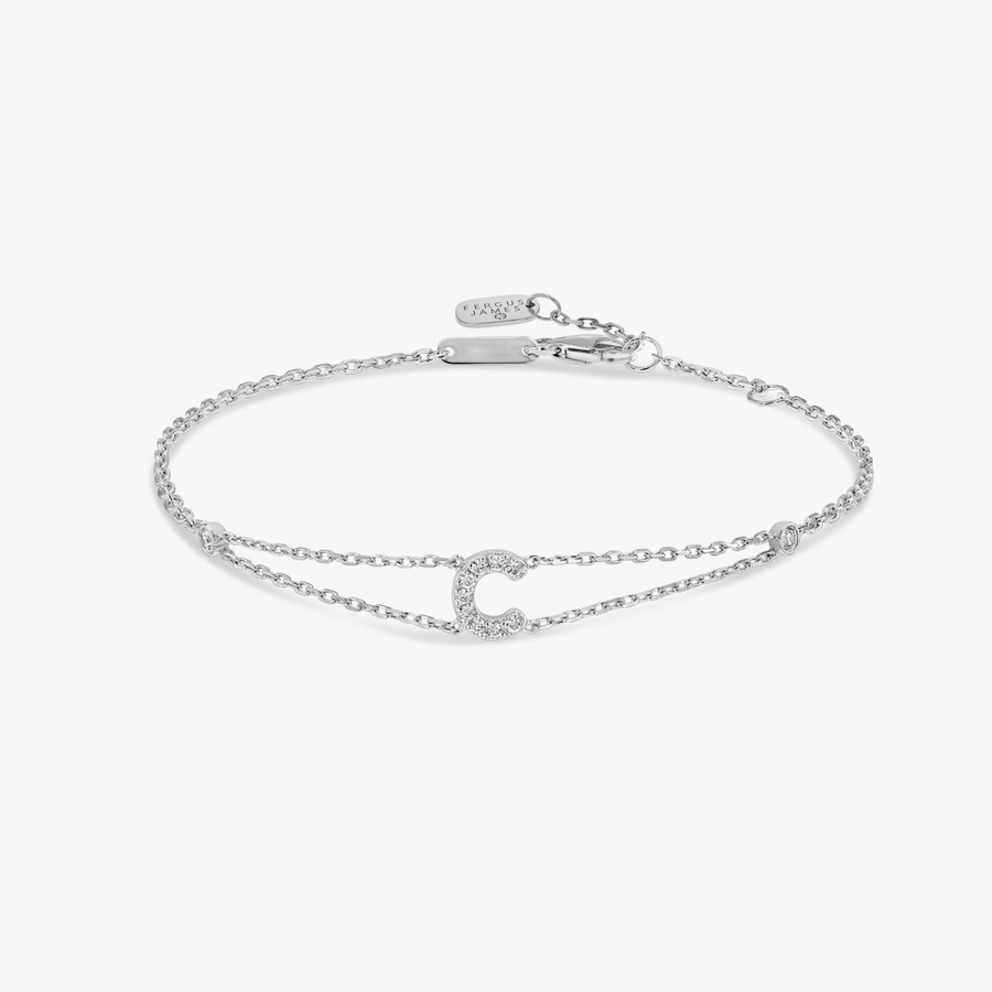 Lab-Grown Diamond Letter Bracelet White Gold - C