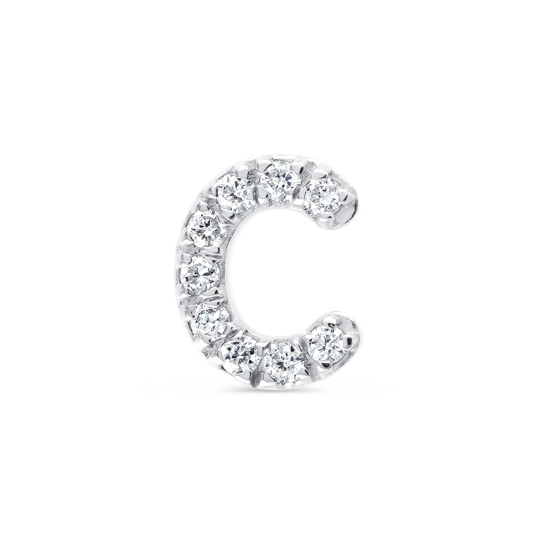 C Letter Lab-Grown Diamond Single Stud Earring White Gold