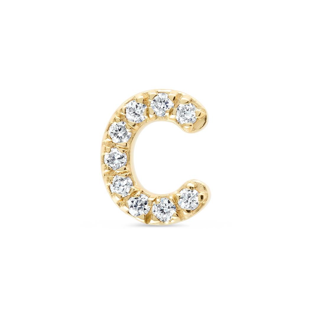 C Letter Lab-Grown Diamond Single Stud Earring Yellow Gold