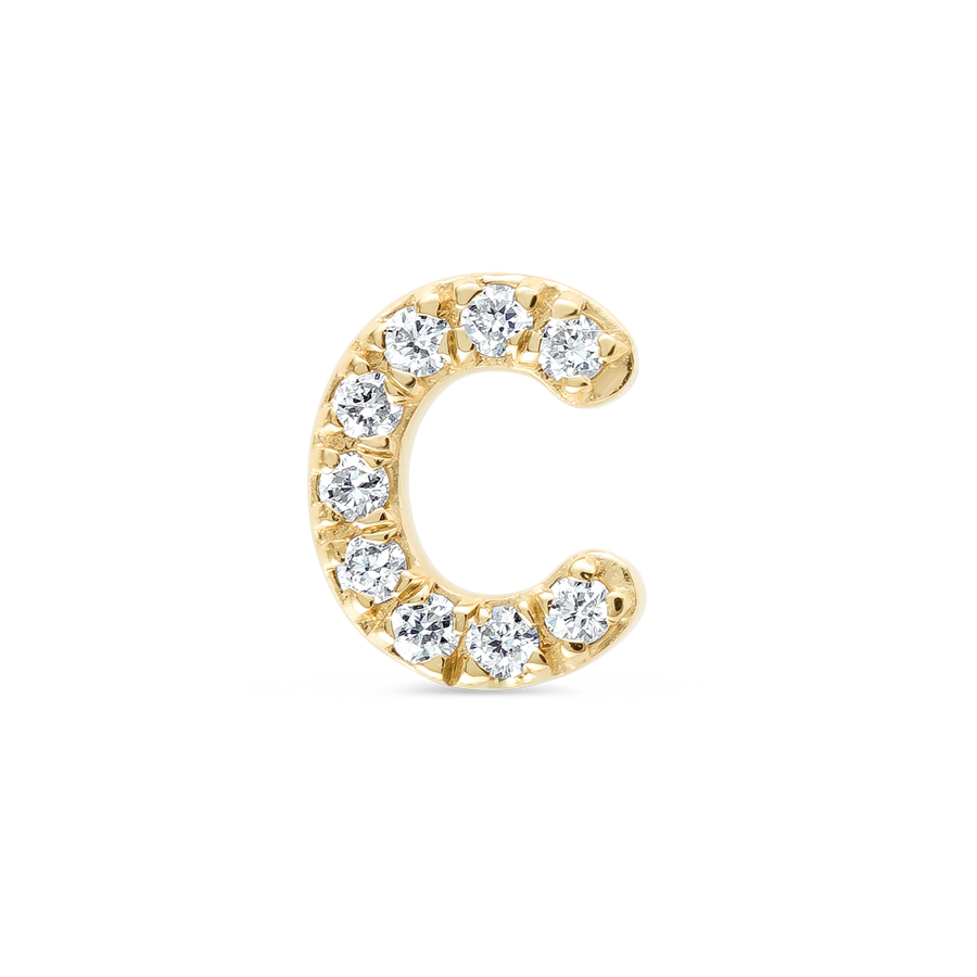 C Letter Lab-Grown Diamond Single Stud Earring Yellow Gold