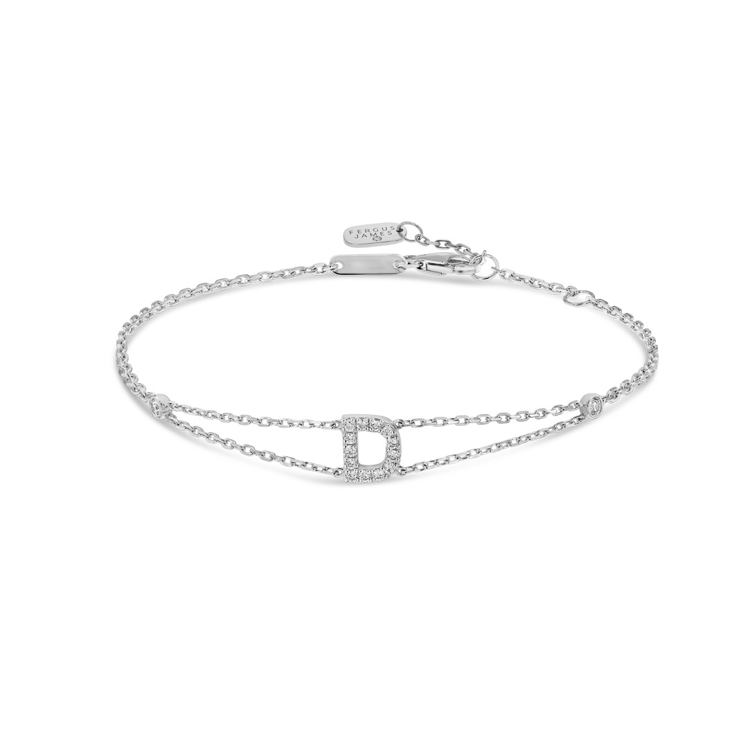 Lab-Grown Diamond Letter Bracelet White Gold - D