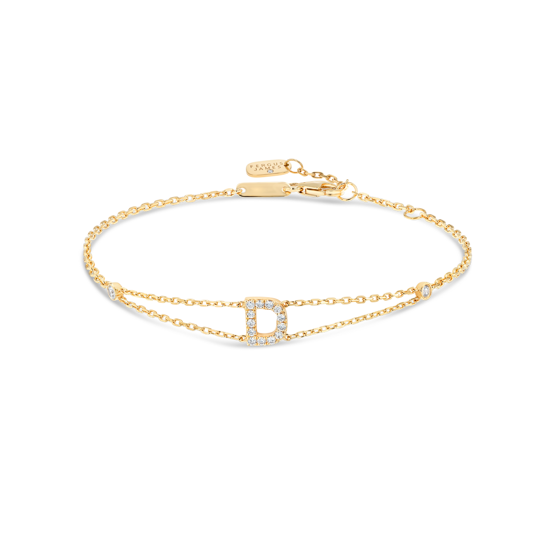 Lab-Grown Diamond Letter Bracelet Yellow Gold - D