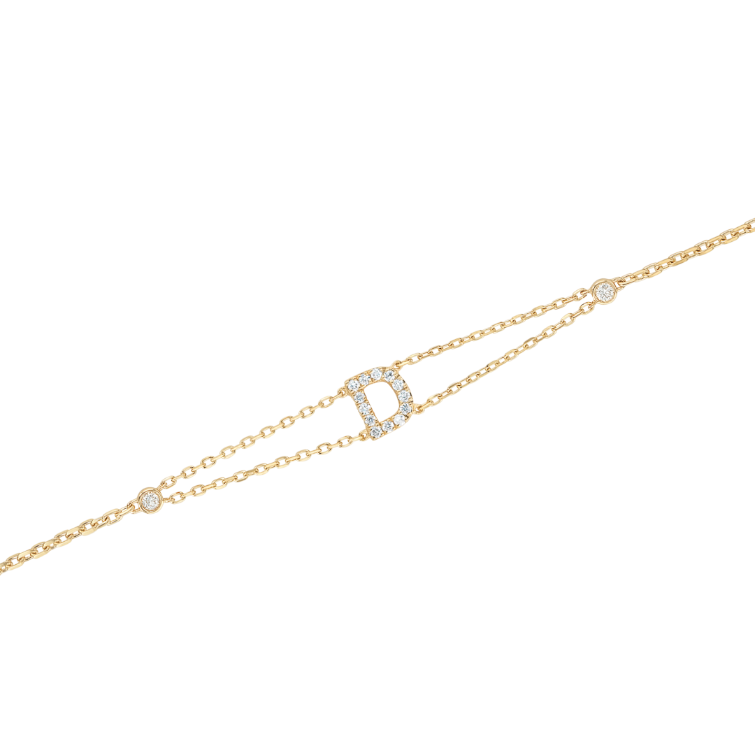 Lab-Grown Diamond Letter Bracelet Yellow Gold - D