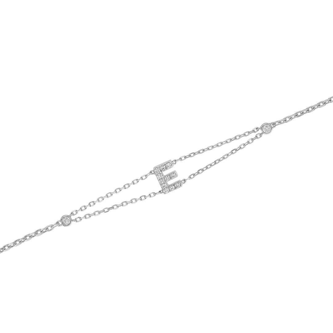 Lab-Grown Diamond Letter Bracelet White Gold - E