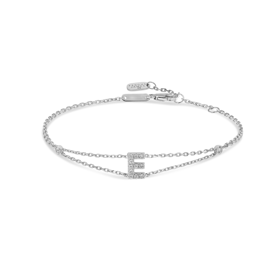 Natural Diamond Letter Bracelet White Gold - E