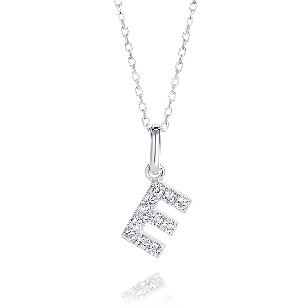 E Letter Pendant White Gold