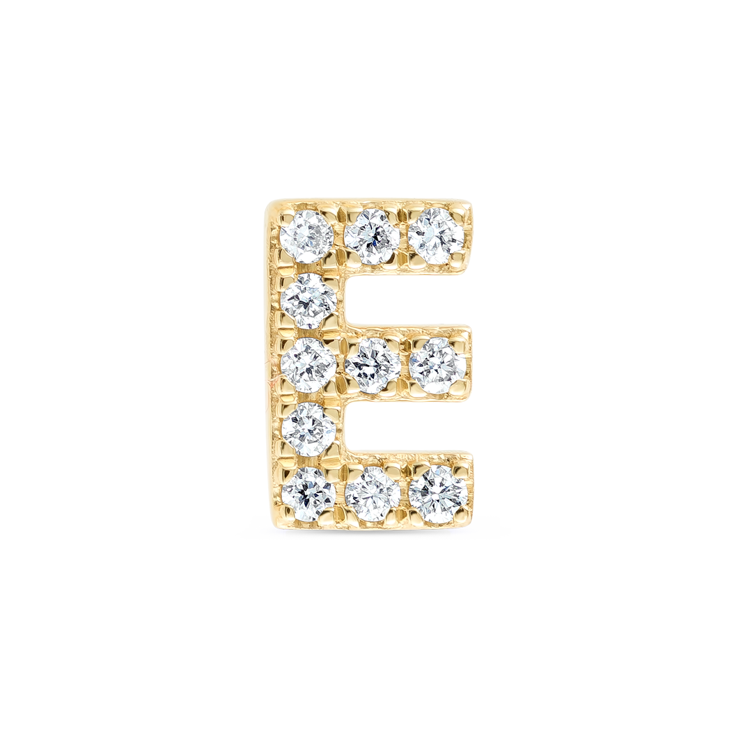 E Letter Lab-Grown Diamond Single Stud Earring Yellow Gold