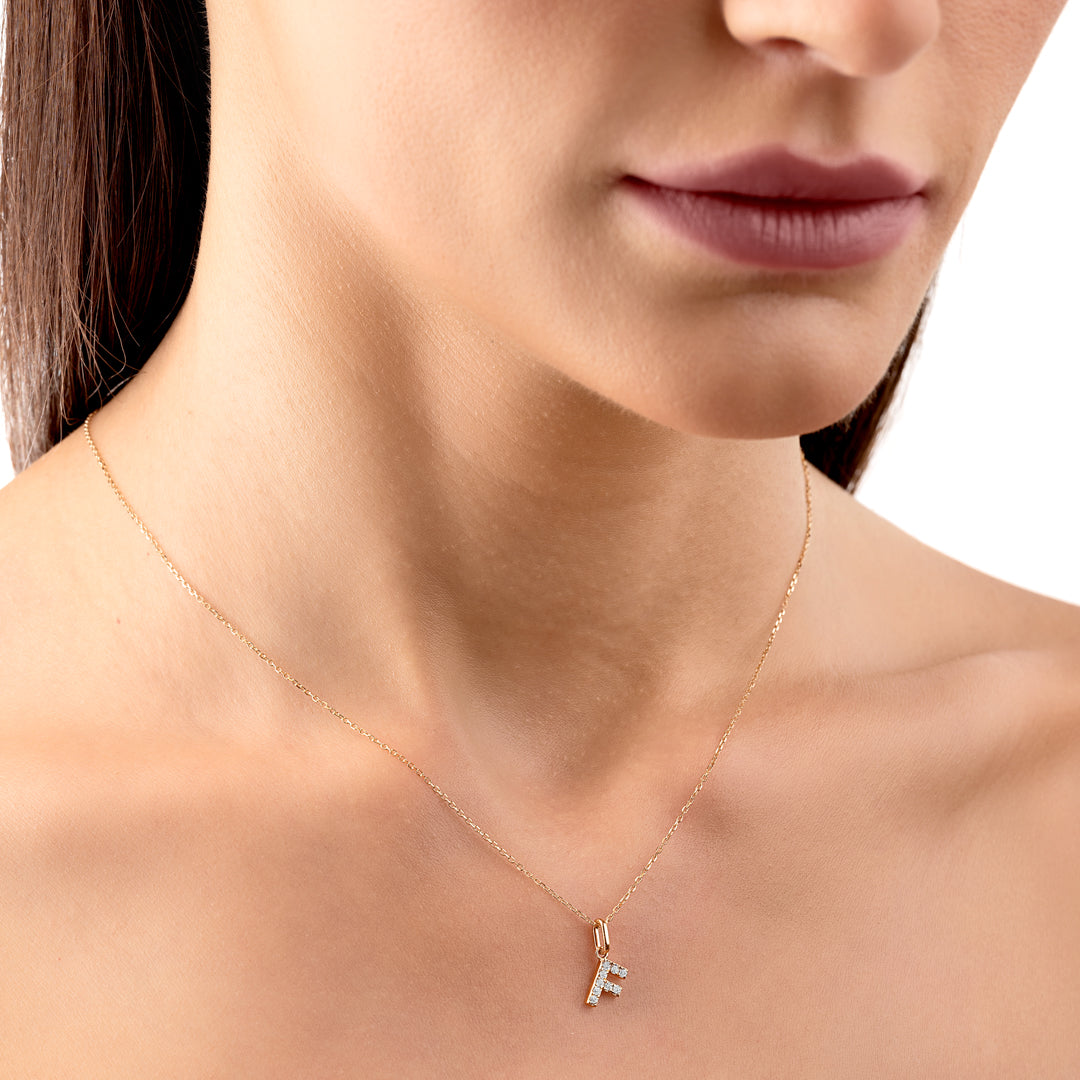 F Letter Lab-Grown Diamond Pendant Yellow Gold
